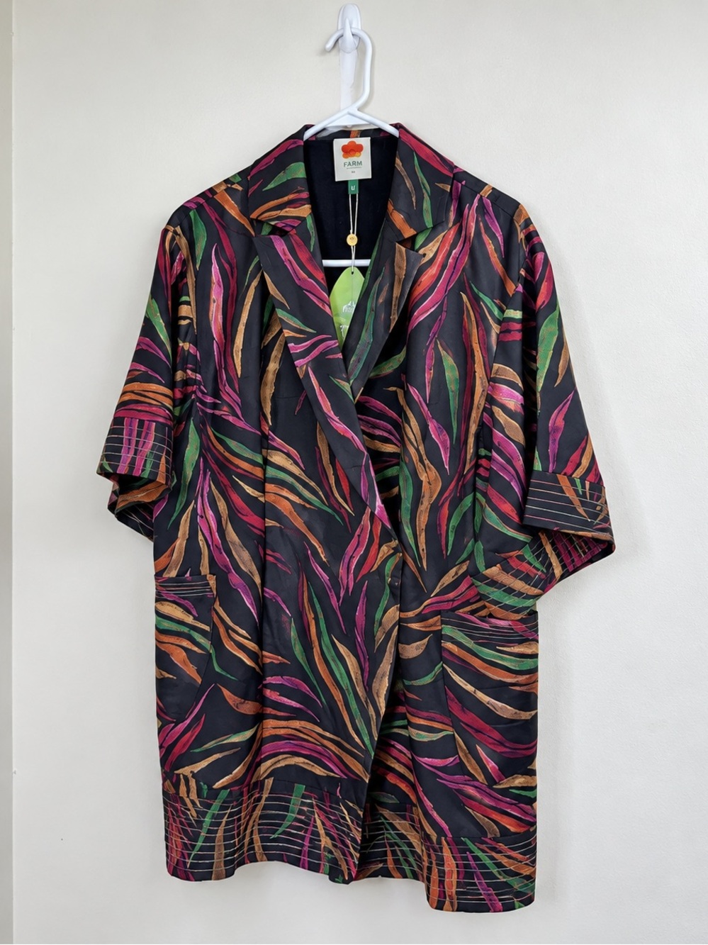 NWT FARM RIO Black Shiny Multicolor Leaf Print Mini Wrap Dress Size XS - Picture 5 of 7